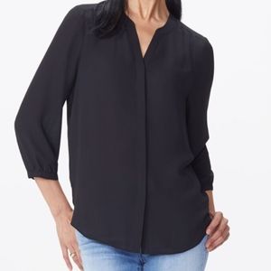NYDJ Black Sheer Pleated Pintuck Blouse